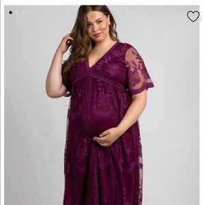 Dark Burgundy Lace Mesh Overlay Maternity Maxi